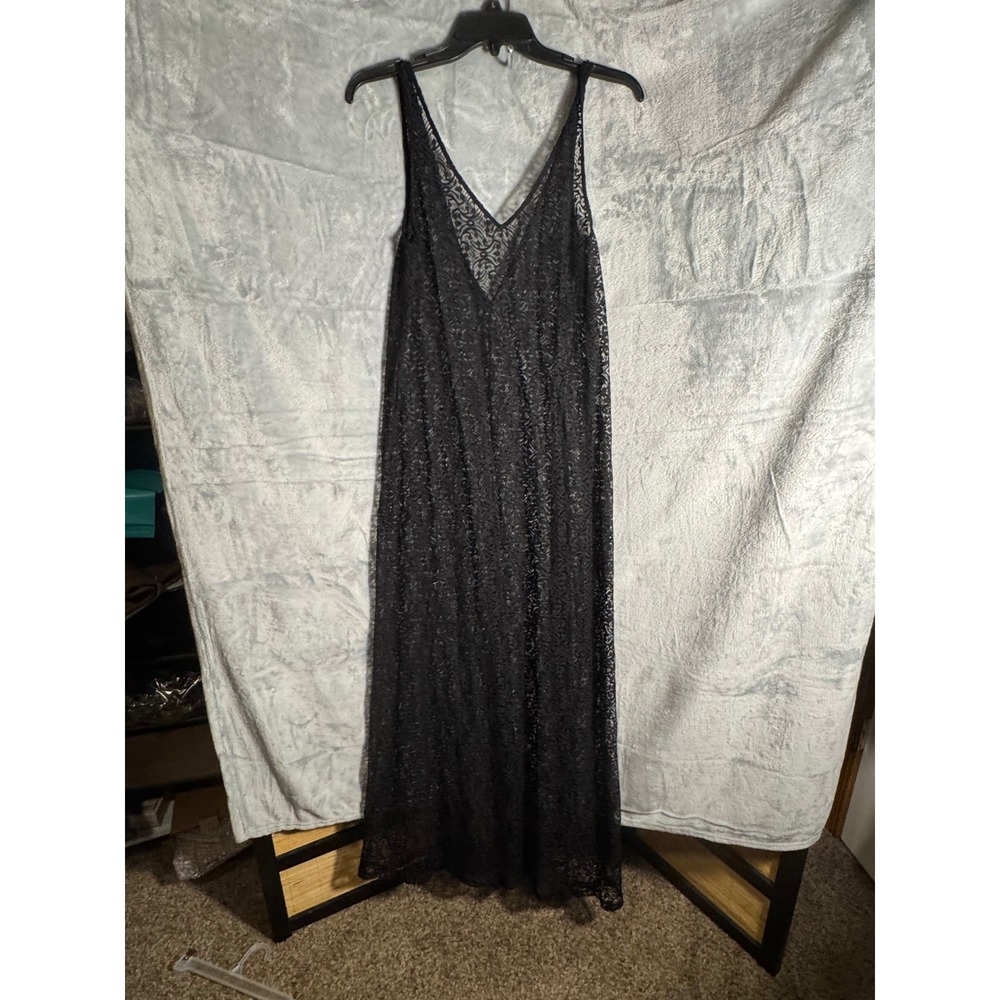 Black Floral Lace V-Neck‎ Maxi Dress Sheer Sleeveless Cover Up Long Gown sm?